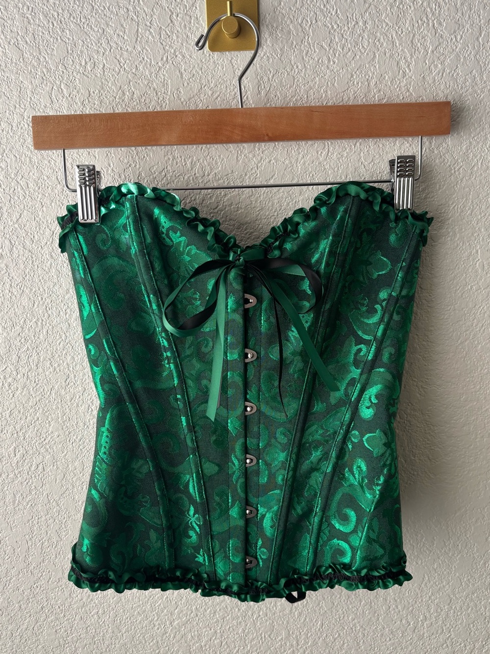 Emerald Green Satin Brocade Corset Top Size Small